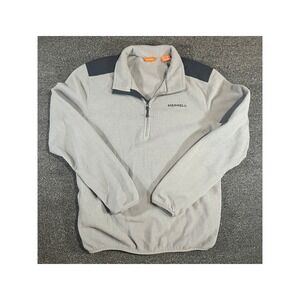 Merrell Mens Quarter Zip Fleece Pullover Gray Navy Blue Hiking Sweater Medium